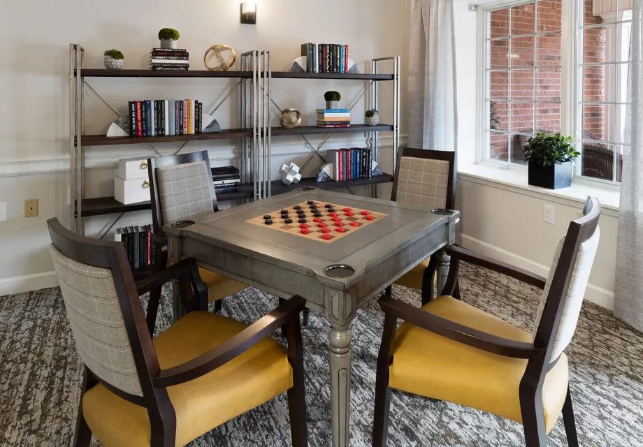 Senior Living Programming: game room with a checkers table.