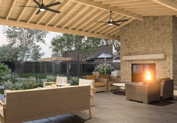 Senior living community Scottsdale featuring outdoor patio with firepit. .