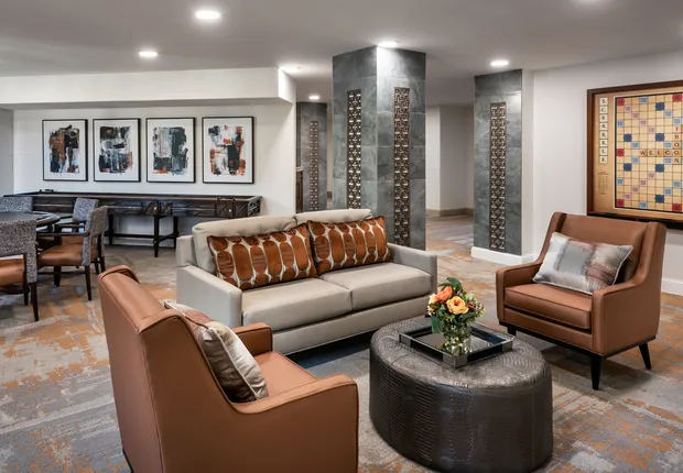 Modern lobby with sofas.