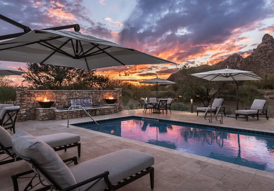 Senior living in Scottsdale AZ, pool during the sunset