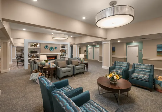 Spacious lobby at our senior living community in Glendale