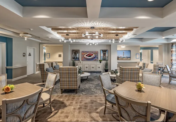 Large lobby and seating area in our Modern Senior Living in Brea