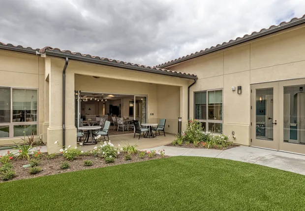 Our yard and outdoor seating in our Modern Senior Living in Brea