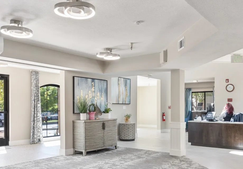 Open lobby with bright natural light in our Senior Living in Millbrae, CA