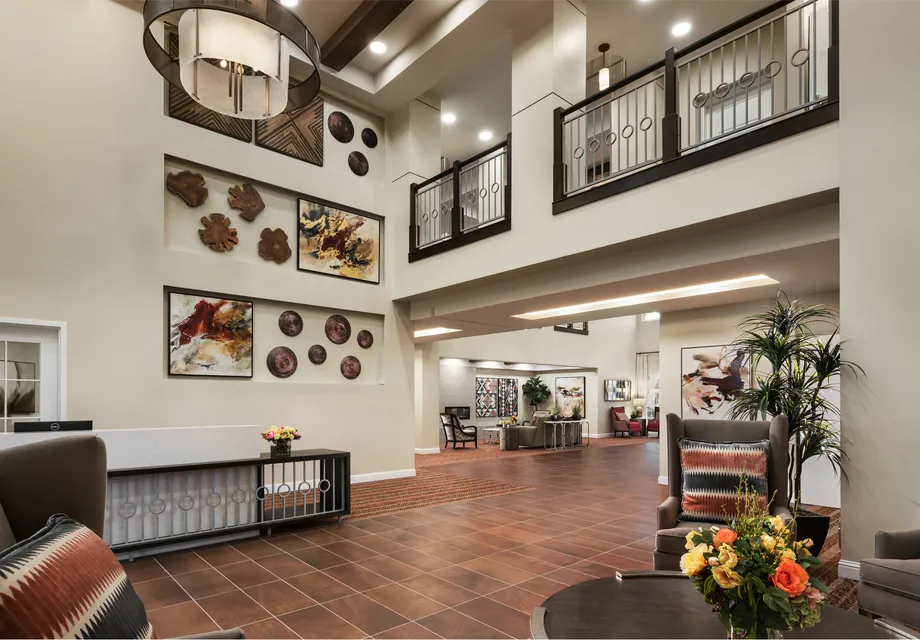 Senior Living in Rancho Cucamonga, CA featuring a spacious lobby.