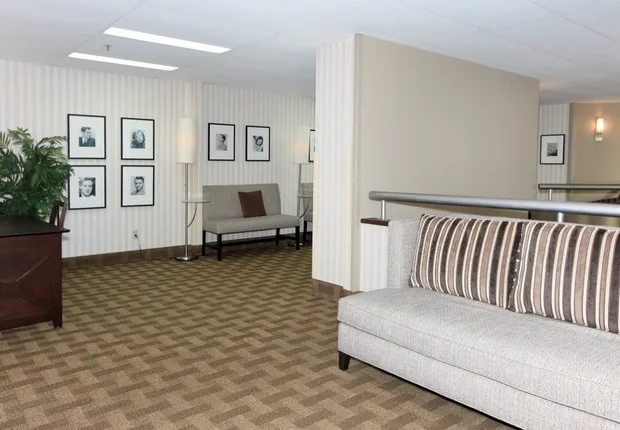 Senior Living in Culver City featuring spacious halls and seating.