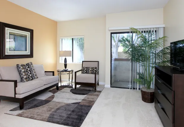 Senior apartments in Culver City with large and bright living rooms.