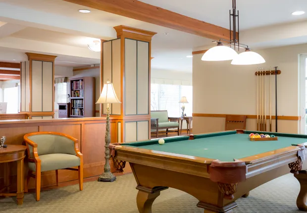Independent living in Vancouver with a game room and pool table.