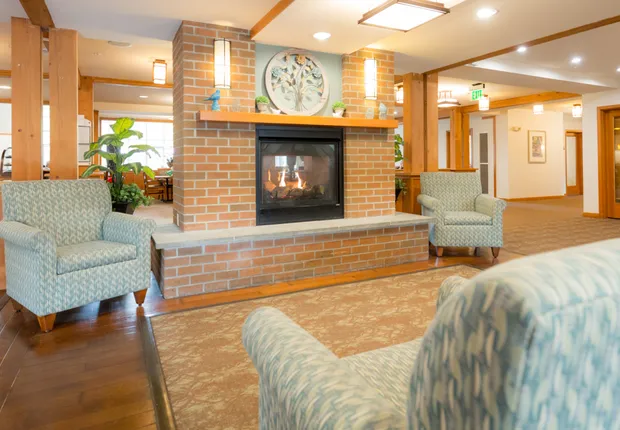 Independent living in Vancouver with a large brick fireplace.