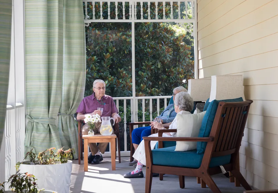 Senior program: socializing on the patio with friends