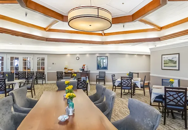 Senior Living in Denver with a large dining room.