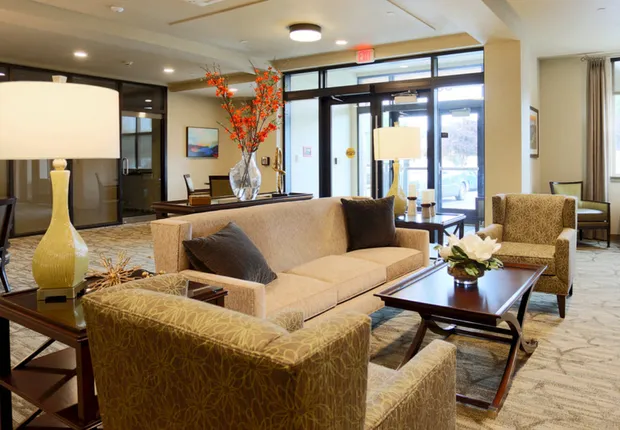 Independent senior living in Vancouver with a bright lounge.