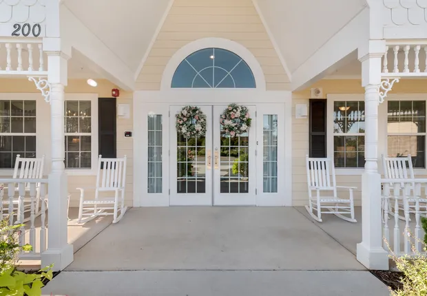 Senior Living entryway with French doors.
