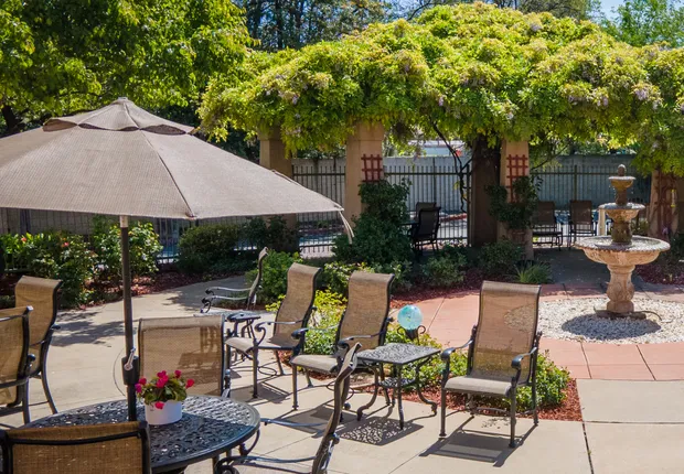 Patio seating in our Senior Living in Citrus Heights