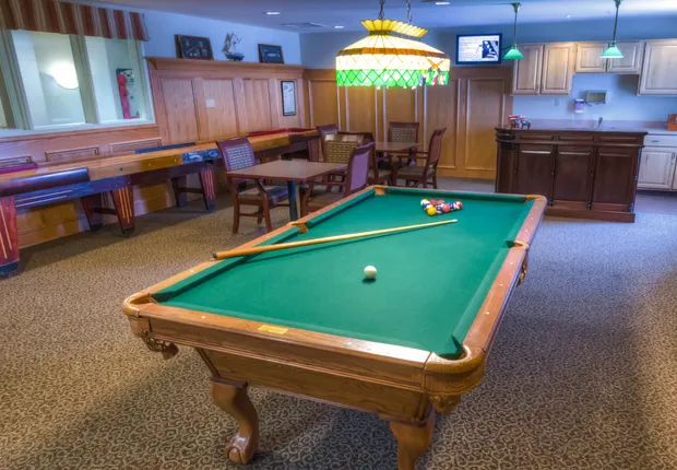 Senior Living in Vancouver with a game room and pool table.