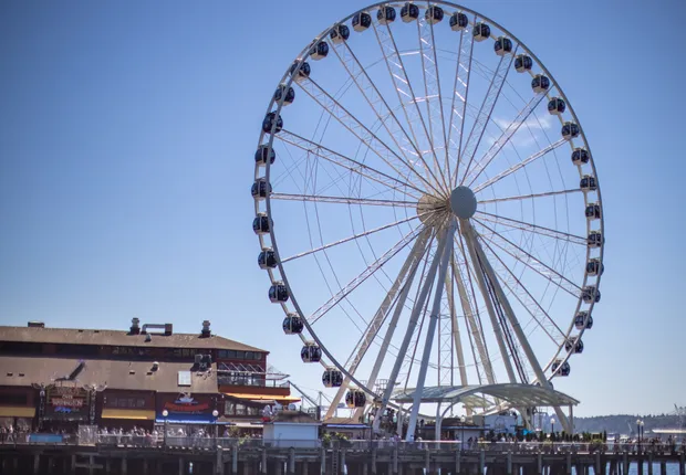 Explore the neighborhood and city and nearby ferris wheel