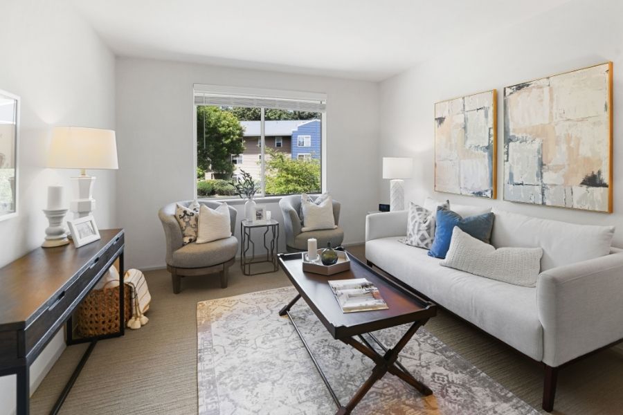 white model living room with couch