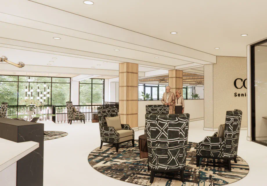 Cogir of Tigard, senior living lobby with modern seating