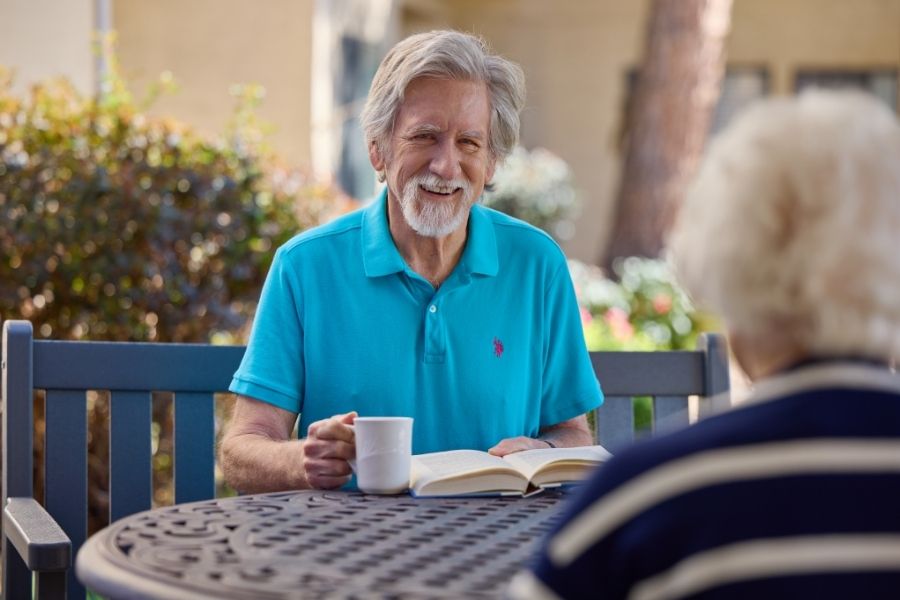 senior couple having coffee