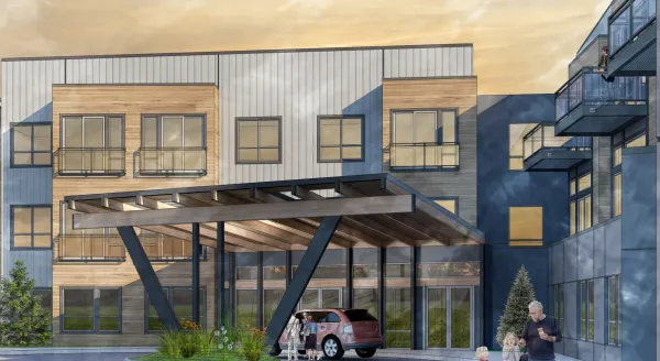 A welcoming entrance showcases community spirit, with families connecting in a serene, vibrant setting.