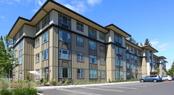 Welcoming residence surrounded by greenery, fostering community and comfort for all residents.