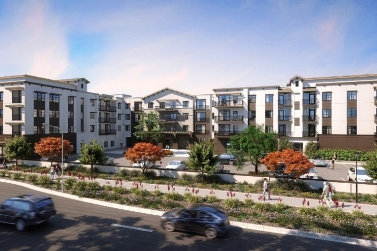 A welcoming community setting with vibrant greenery, promoting connection and comfort for residents.