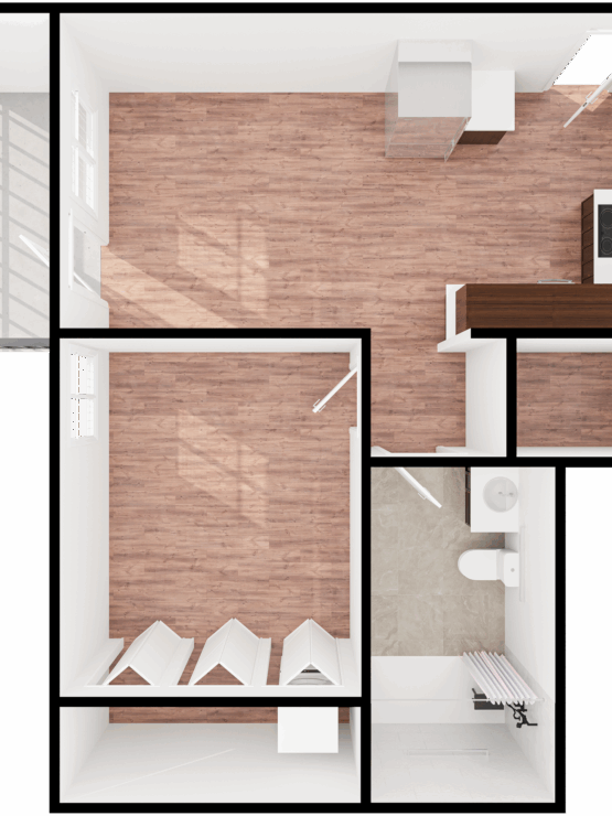 A bright, open living space featuring natural light, welcoming design, and community-friendly layout.