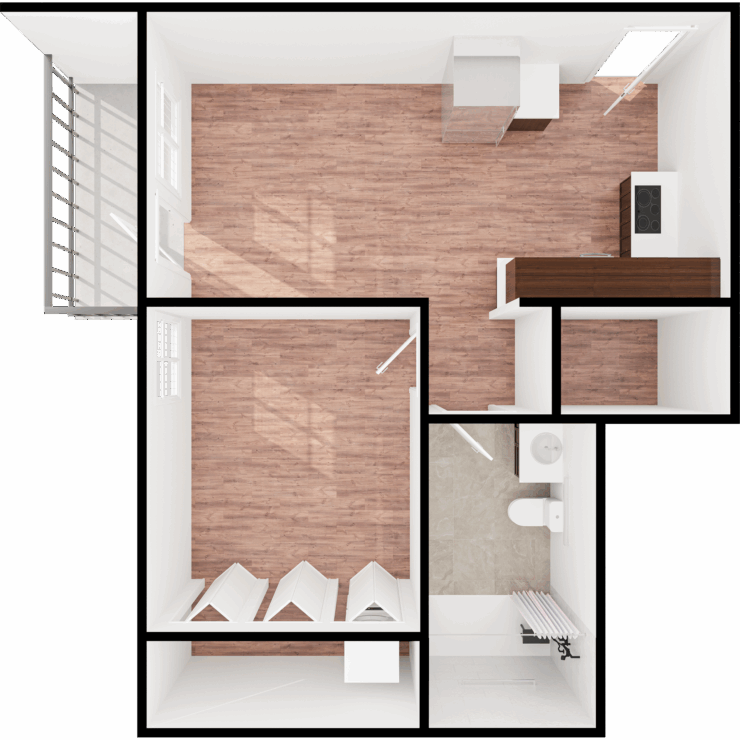 A bright, open living space featuring natural light, welcoming design, and community-friendly layout.