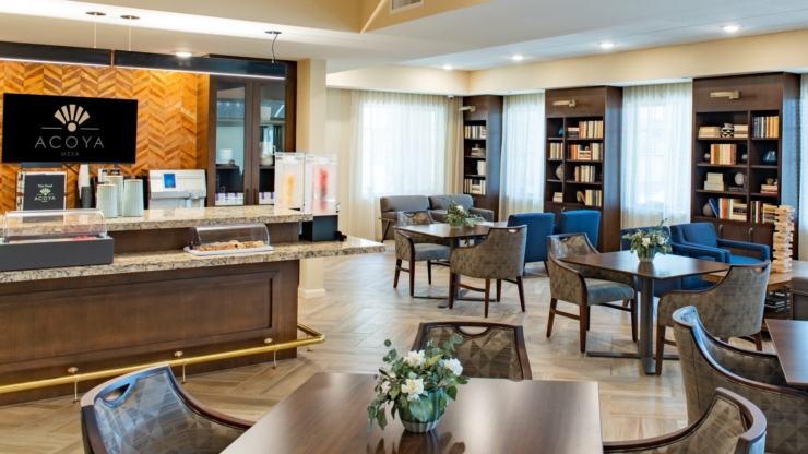 Warm and welcoming space with comfortable seating, offering community connections and a cozy atmosphere.