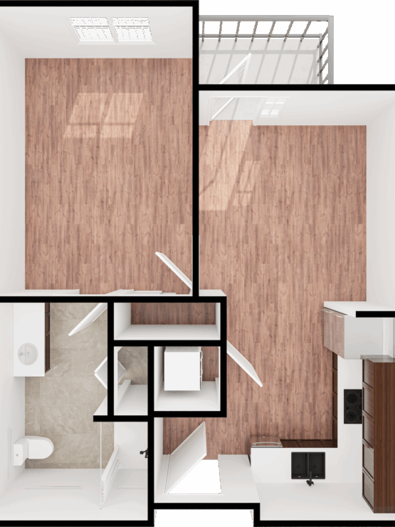 Bright, airy layout with warm wood flooring, inviting spaces for community and comfort.
