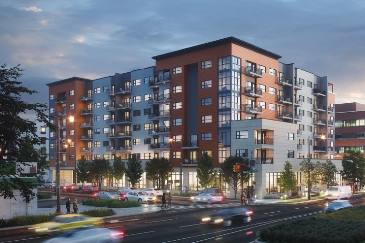 A vibrant community setting with modern architecture, inviting spaces, and a sense of togetherness.