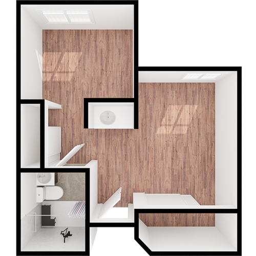 Bright, inviting layout with warm wood flooring, ideal for a vibrant, welcoming community atmosphere.