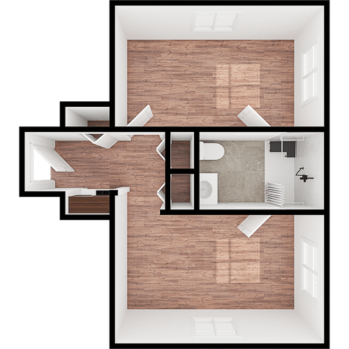 A warm, inviting layout featuring spacious rooms and easy movement, promoting comfort and community.