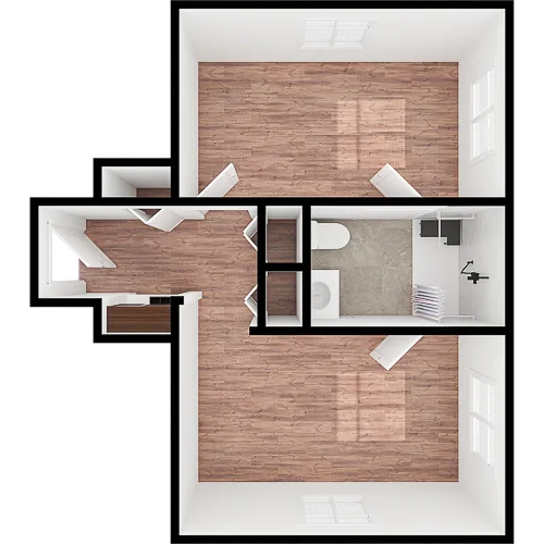 A warm, inviting layout featuring spacious rooms and easy movement, promoting comfort and community.