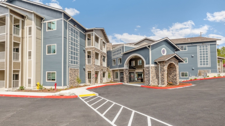 Bright, welcoming community with modern architecture fosters relaxation and connection.