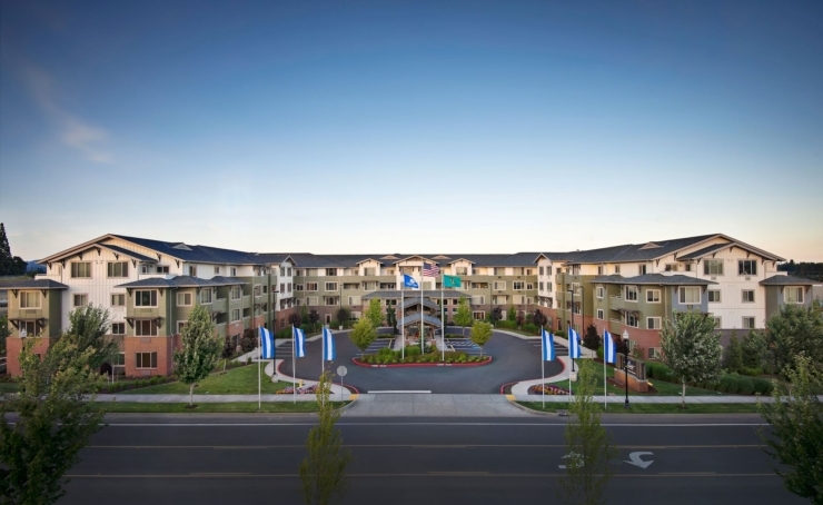 A welcoming retirement community set amidst tranquil surroundings, fostering comfort and connection.