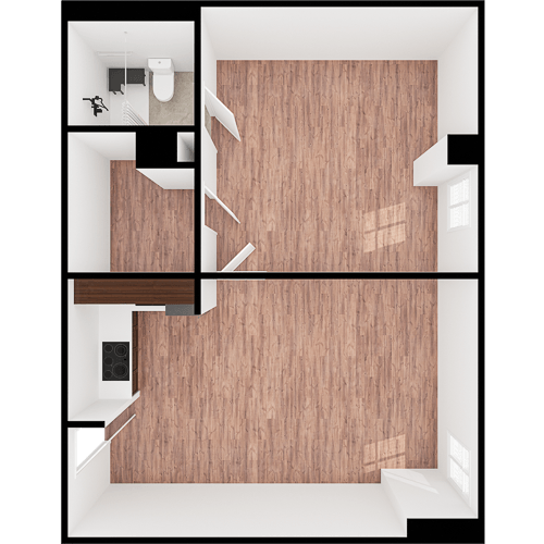 A spacious, inviting layout with warm wood flooring, perfect for creating a cozy home.