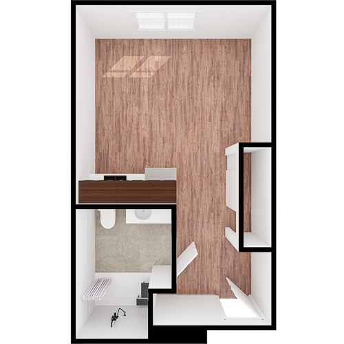 A bright, inviting living space with warm wood flooring, designed for comfort and community.