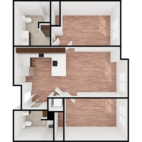 A welcoming layout showcasing comfortable living spaces filled with natural light and warmth.