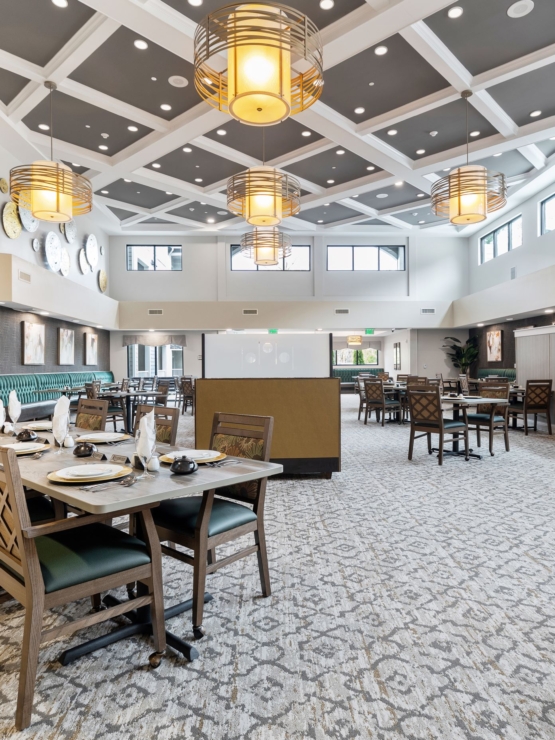 Bright and inviting dining area, fostering community and comfort for cherished residents.