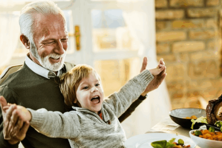 A joyful moment shared between a grandparent and grandchild, radiating warmth and connection.