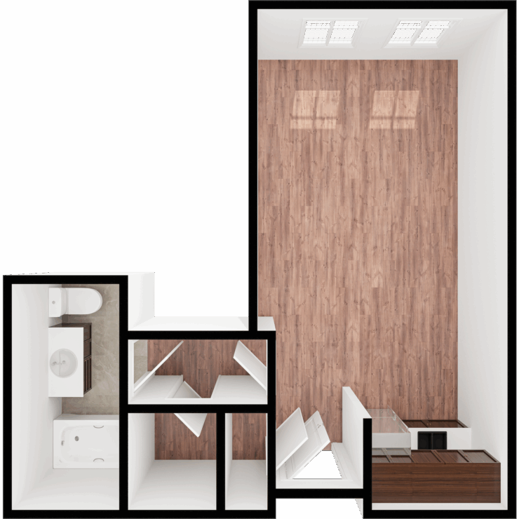 Bright, open space features elegant finishes, perfect for creating a welcoming community atmosphere.
