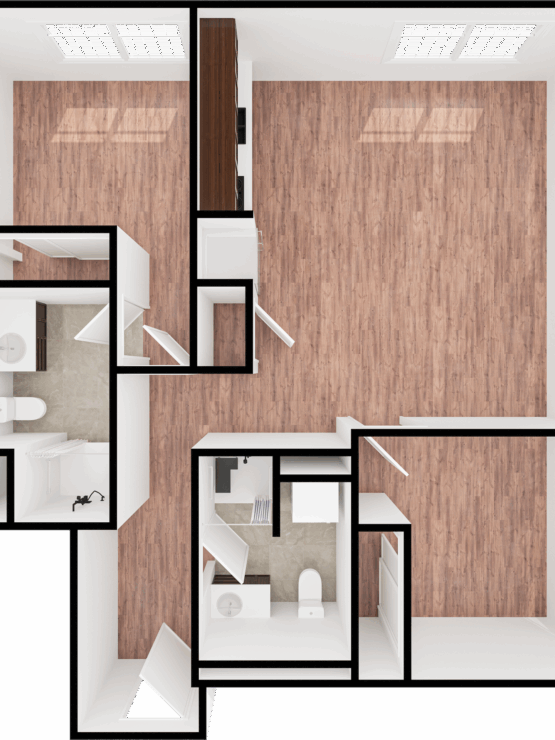 Bright, inviting layout featuring warm tones and spacious areas, perfect for community living and comfort.
