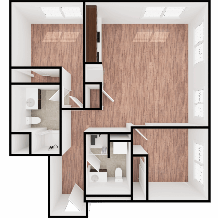 Bright, inviting layout featuring warm tones and spacious areas, perfect for community living and comfort.