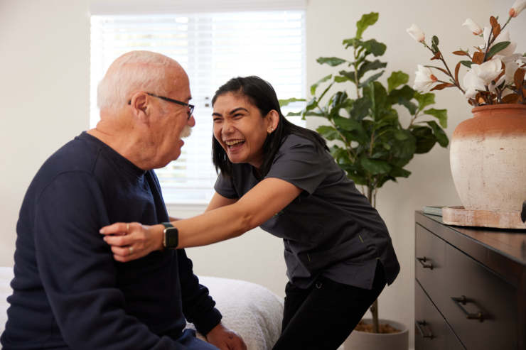 Lively interaction between staff and resident creates a warm, welcoming atmosphere of community.