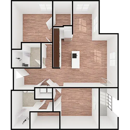 Spacious layout featuring warm tones and bright light, inviting comfort and community at every corner.