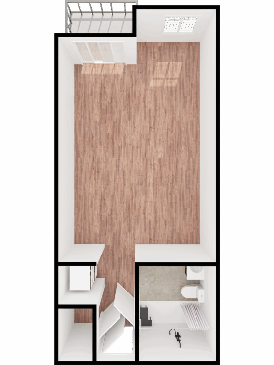 A spacious, inviting layout with warm wood flooring, perfect for creating a cozy home atmosphere.