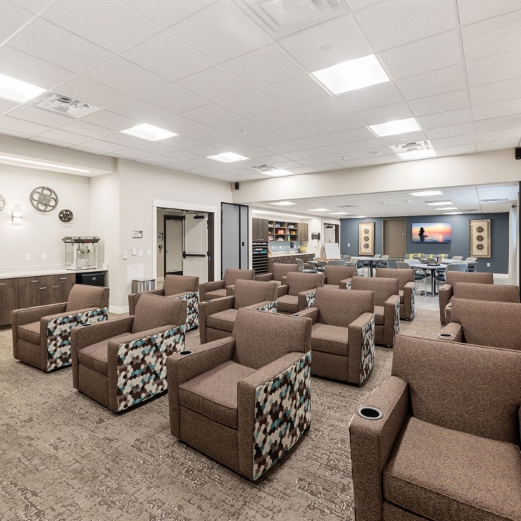 A welcoming lounge with comfortable seating invites community gatherings and shared moments.