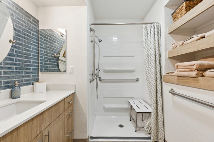 Bright and inviting, this bathroom features accessible amenities, enhancing comfort and community spirit.