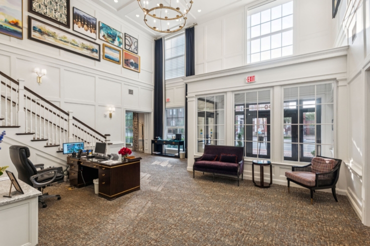 Bright and inviting lobby, featuring elegant decor and comfortable seating, fostering a welcoming atmosphere.